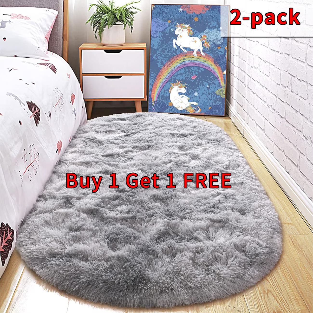 Soft Plush Oval Bedside Rug Buy 1 Get One Free