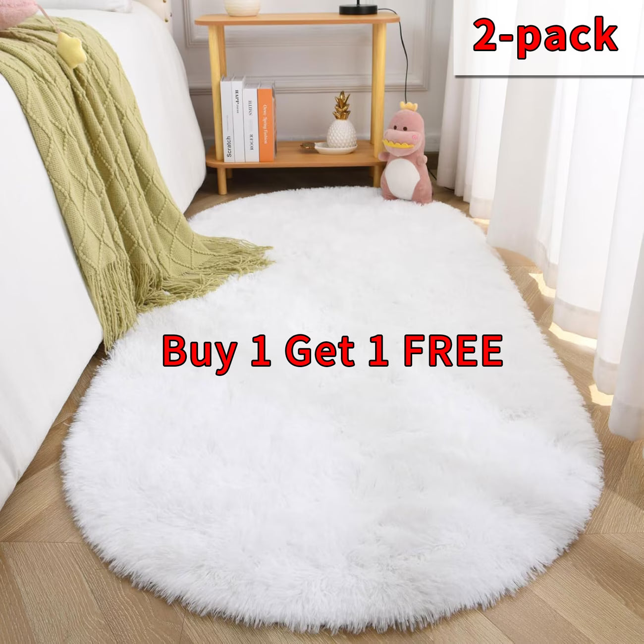 Soft Plush Oval Bedside Rug Buy 1 Get One Free