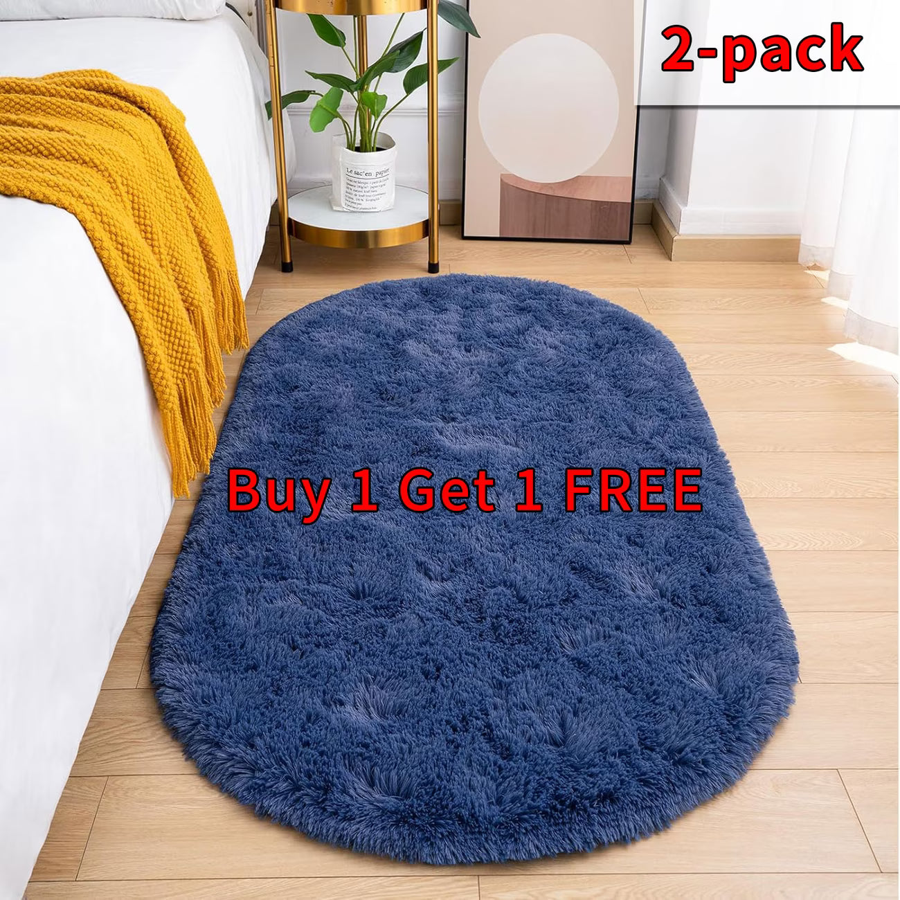Soft Plush Oval Bedside Rug Buy 1 Get One Free