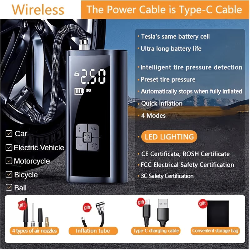 Portable Cordless Tyre Inflator & Air Compressor