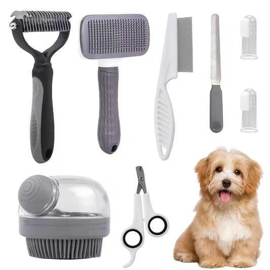 8-Piece Pet Grooming Kit with Self-Cleaning Brush & Nail Care Tools
