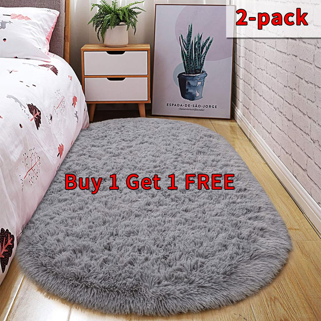 Soft Plush Oval Bedside Rug Buy 1 Get One Free